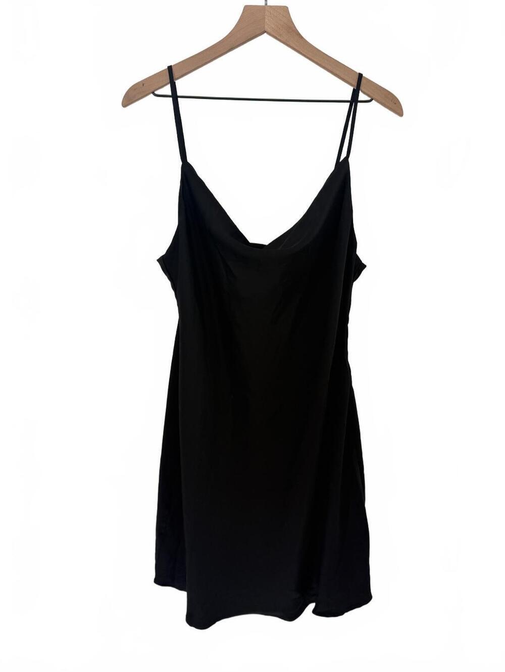 Black Satin Slip Dress with Spaghetti Straps, Size XL